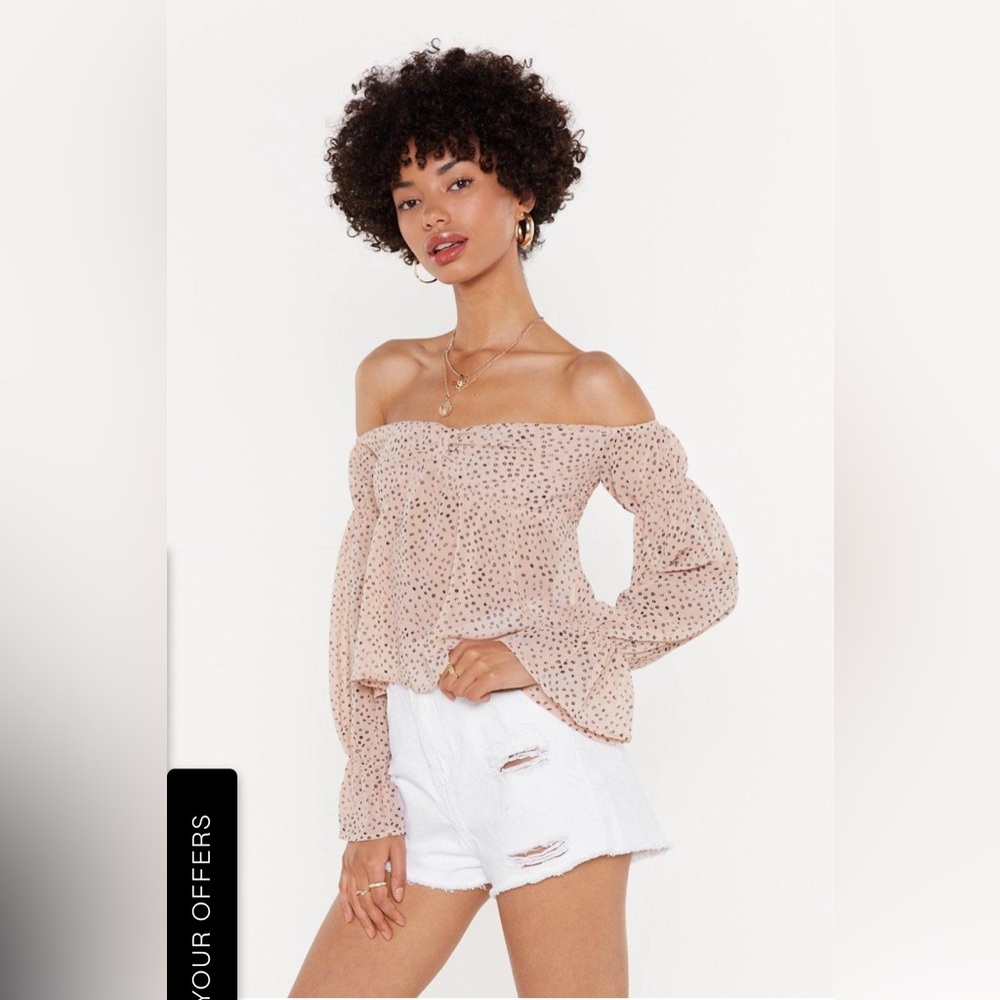 Nasty Gal Spot At Nothing Spotty Off-The-Shoulder Top Pink and Black Size 6
